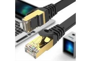 Heavy-Duty Triple-Shielded Flat Outdoor Ethernet Cable 30ft UV/Waterproof SFTP Data Cable Extender Cat7 LAN Cord for Networking
