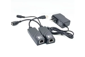 100m USB 2.0 Extender Over Cat5e/Cat6 Ethernet Cable RJ45 Extension Adapter Kit with Power Supply Support for CCTV Camera