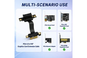 Shielded PCIe 4.0 X1 Riser Cable 90 Degree Right Angle Extension Cord 16Gbps High Speed Flexible Vertical Mount Network Card