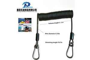 Manufacturer Elastic Coiled Spiral PVC Coated Black Tool Lanyard Spring Coil Wire Rope Safety Cable For Fishing Rod