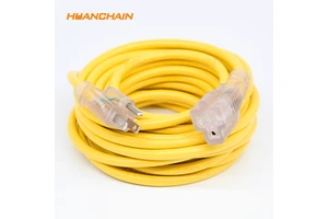 ETL Approved 12/3 Yellow Outdoor/Indoor Waterproof AC Power Extension Cord With Lighted SJTW Wire Type