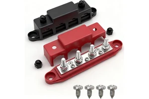 4 Way Power Distribution Block With Cover Insulated Battery Terminal Connector Pair Positive Negative Vehicle Trailer Tool