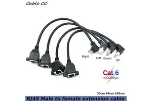 Gigabit Ethernet Elbow 90° Network Cable RJ45 Male to Female Screw Hole Extension Cable for Broadband Computer Router CAT6 30cm