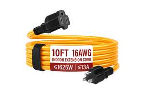 Linsheng UL Listed 10FT 16/3 13A Light Duty Outdoor Extension Cord Weatherproof SJTW 3 Prong Power Cord for Jobsite Workshop