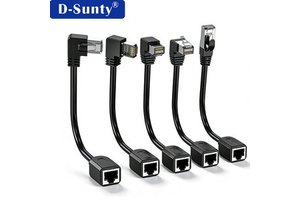 D-sunty 90 Degree Angled CAT6 8-Conductor Solid Copper Extension Cable RJ45 Male Female Gigabit High Speed Network Ethernet Cord