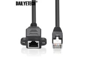 Cat 6 RJ45 Male to Female Ethernet LAN Network Extension Cable Dual Shielding With Screws+ Panel Mount 60cm