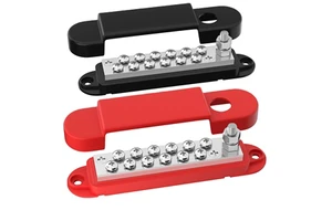 Power Distribution Block and 12V Bus Bar, 150A 12-48V with 1/4" Post (M6) and 12 Screws, with Cover for Electric Systems