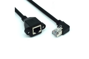 L shaped right angle optional RJ45 male female with M3 nut panel mount cat5e ethernet extension cable