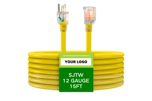 SJTW 8/10/12 AWG PVC Material IP20 Rated Outdoor Extension Cord NEMA Female End 15A 20m Cable Length For Home Appliance Use