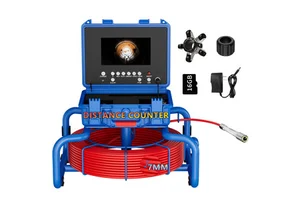 7mm Cable Sewer Pipe Inspection Camera with Meter Counter and Self-Leveling 512HZ Transmitter 7inch 50M Video Endoscope