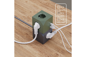 GS Modern EU Cube Power Strip With 3 Outlets 2 USB A Ports Europe Standard Electrical Multi Plug Socket PD20W Extension Socket