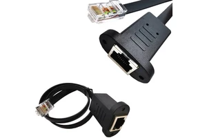 Flat Cat5 RJ45 Ethernet Network Extension Cable Male Female RJ45 Panel Mount Customizable Length Black Bare Copper+PVC 28Awg