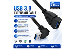 LUNG KAY USB3.0 Extension Cable 5Gbps Data Sync 90 Degree Right Angle Male to Female Cord for Industrial Camera Rack