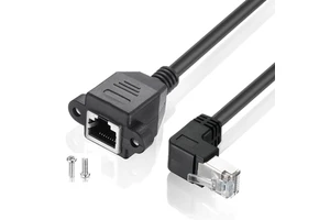 Bochara 90degree Cat 6 RJ45 Male to Female Ethernet LAN Network Extension Cable Shielded With Screws Panel Mount 30cm 60cm 1m