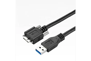 USB 3.0 Panel Mount Cable Micro B Screws for Industrial Cameras Fast Charging 3A Scanner Computer Use Braid Shielding PVC Jacket