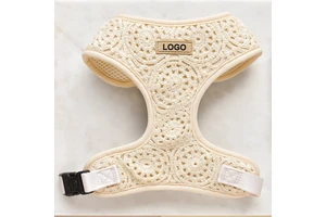Festival Crochet Adjustable Neck Harness Custom Luxury Puppy Adjustable Breathable Padded No Pull Dog Harness Set