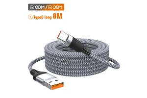 Custom 8M Long USB Type-C Nylon Braided Data Cable For Web Camera Charging With Pure Copper Conductor