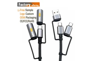 Custom USB C Cable Manufacturer 6-in-1 PD 240W Type-C USB 1.2M Outdoor Charging Cord Torch Flashlight Lamp Camera Data Cables
