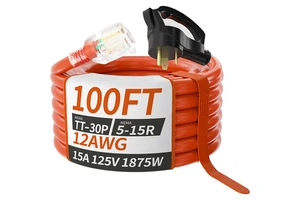 ETL Listed 50/100FT NEMA TT-30P/NEMA 5-15R Heavy Duty Outdoor Home Appliance Electrical Adapter Grip Handle Cord Extension