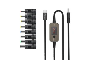 USB C to DC PD Trigger Cable 5V-20V Adjustable Voltage, Universal Barrel Jack Tips for Laptop Router CCTV Camera