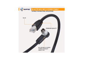 Industrial Ethernet Camera Cable RJ45 to M12 8P X Coded Right Angle Male Connector for Vision Systems and Automation