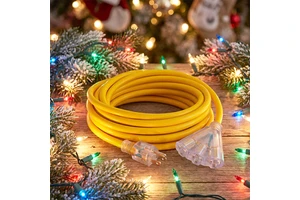 12/3 14/3 AWG SJTW US Standard 3 Prong Yellow Power Cord With Neon Indicator Light Multi Outlet Electric Extension Cable