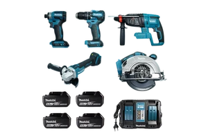 Makita 18V LXT 5-Tool Combo Kit Impact Drill Screwdriver Circular Saw DGA404 Grinder Hammer Drill 4x6.0Ah Batteries Dual Charger