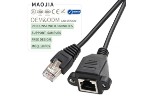 RJ45 Male to Female Shielded Compatibility Cat5e Cat5 Cat 6 Ethernet Network Screw Panel Mount Extension Black Network Cable