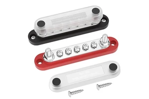 12V Bus Bar and Marine Bus Bar, 150A Bus Bar Terminal Block with 2 M6 Studs and 5 M4 Screws Cover for Car Boat