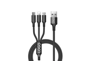 Custom LOGO 3-in-1 Nylon Braided Charging Cable with Micro/Type-C Connectors and Composite Copper Conductor for Mobile Phones