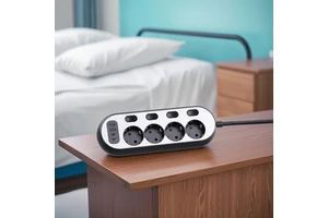 EU Standard 4-Outlet Power Socket Extension Strip With 2 USB-A & 2C 16A Electrical Plug Overload Protector KC/CE