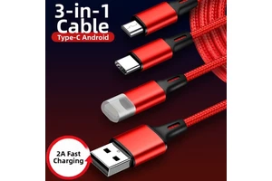 Factory Direct Custom Logo 3A Fast Charging Nylon Braided 3-in-1 USB Charging Cable for Mobile Phones