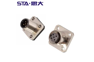 M12 Waterproof IP67 Connector Square Flange Male Female Panel Mount Socket 2 3 4 5 6 8 12 17 Pin Solder Aviation Plug