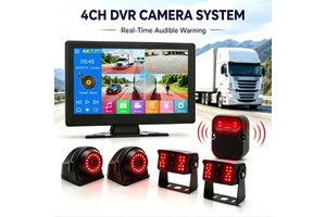 10.1 Inch Truck Camera System 4CH DVR with AI BSD Blind Spot Detection Recording Touch Monitor for Truck Bus RV Semi Trailer