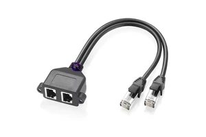 Shielded CAT5E RJ45 Dual Port Conjoined Panel Mount Network Extension Cable with Fixed Screw Hole Connector