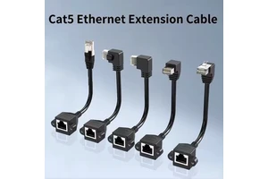 0.3M/1FT Cat5E Ethernet Screw Panel Mount Extension Cable UP/Down/Left/Right Angle RJ45 Male to Female Connector Network Cord
