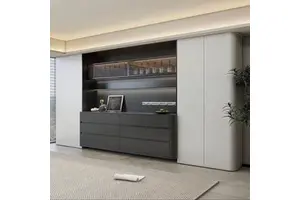 Foldaway Concealed Pull Out Coffee Station Buffet Cabinet Thin Compact Panel for Balcony Tiny Studio Multi Purpose Area