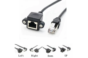 8P8C RJ45 Cable Male to Female Screw Panel Mount Ethernet LAN Network 90 Degree Right Left Angle Extension Cable 0.3m 0.6m 1m