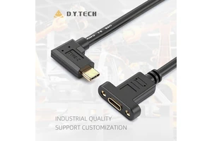 10Gbps PD 4K USB-C USB 3.1 Type C 90 Degree Right Angle Male to Female Extension Data Cable with Panel Mount Screw Hole
