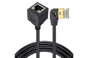 Cat8 Network Extension Cable 40Gbps, 90 Degree Down Angle RJ45 Male to Female Shielded Ethernet Connector Extension Cable