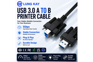LUNG KAY USB 3.0 Industrial Camera Cable A Male To B Male With Dual 4-40 Lock Screws High-Flex Anti-Vibration Panel Mount Cord