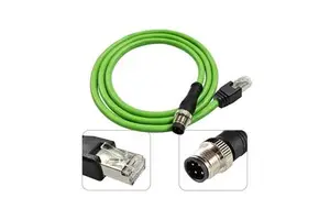 Green M12 Cable Ethernet Cable M12 to RJ45 for Industrial Applications 4 Pin M12 D Code to RJ45 Shielded CAT5e
