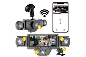 5 Lens Full HD 1080P Dash Cam with 3.16 Inch IPS Screen 128GB Card Starlight Night Vision Loop Recording G-Sensor Emergency Lock