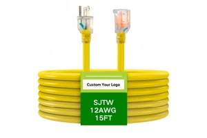 SJTW 14 AWG Outdoor Extension Cord Medium/Heavy Duty Weather-Resistant Home Appliance Use 15FT US Plug Standard 15A Rated