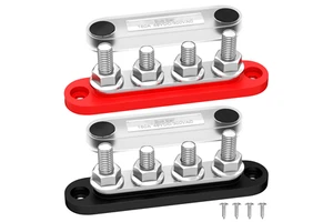 150A Bus Bar and Copper Bus Bar, 12V Bus Bar Terminal Block with 4 X M5 Posts, Cover for Marine Automotive Solar