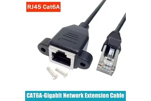 Cat6A RJ45 Male to Female Network Extension Cable with Ears Gigabit Shielded Network Connector Cat6A Female Head Shielded Wire