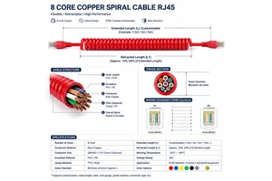 8 Core Copper Conductor Spiral Cable RJ45 Coiled Extension Cable Flexible Retractable Spring Wire for Industrial Equipment