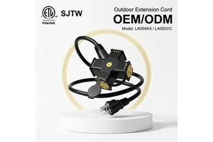 Linsheng ETL Listed 15A 12/3 25FT Outdoor SJTW Heavy Duty 3-Way Nema 5-15R Outlets Extension Cord With USB-A And USB-C Ports