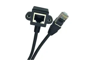 stock Down Angle Ethernet Extension Cable RJ45 Screw Panel Mount Network Extension patch cord