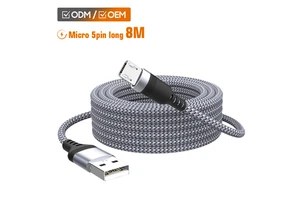 Custom 26ft 8 Meter Long Web Camera Charging Sync 8M USB Nylon Braided Data Cable Webcam Charge Gray Color In Stock
